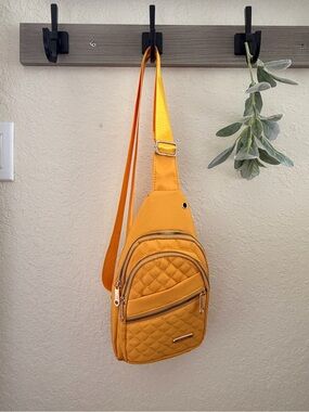 Quilted Sling Backpack Crossbody Travel Bag, Festival Vibes in Mustard Yellow